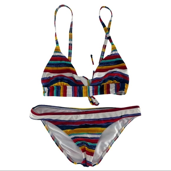 Design Lab Colorful Striped Two Piece Bikini Sz S - Picture 3 of 12